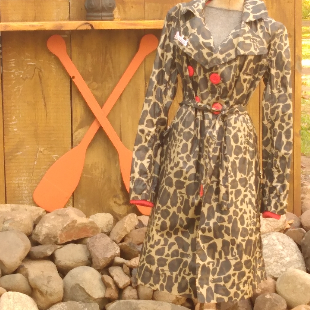 Rare Kanabeach Elegant Line Camo Flo orange Trench Coat Jacket Womens Small Uk38